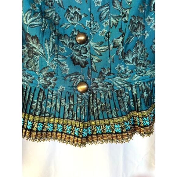 Nanette Lepore Blue Metallic Gold Floral Brocade Formal Jacket Blazer, M, 10 - Picture 4 of 6
